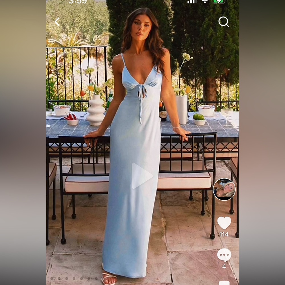 Blue Satin Maxi Dress